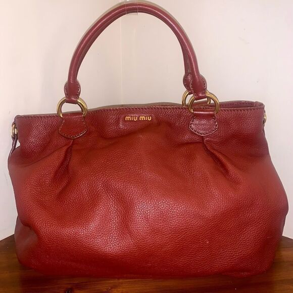 Miu Miu Large Bordeaux Pebbled Tote Bag - Picture 1 of 13